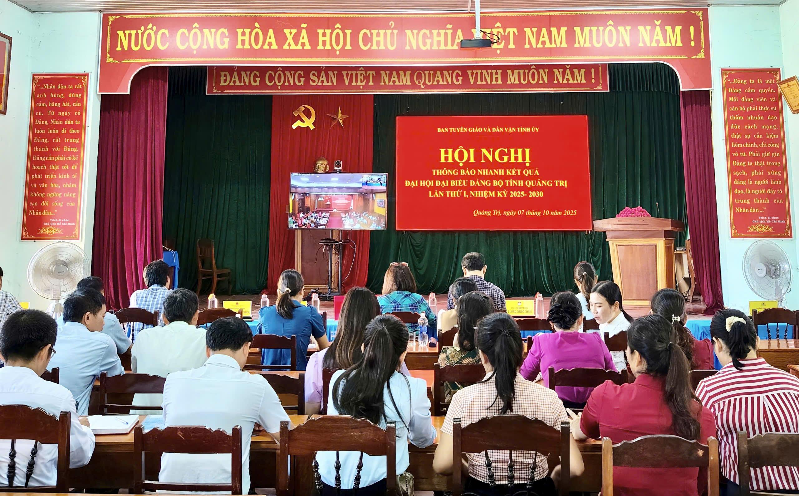 Thông báo nhanh kết quả Đại hội đại biểu Đảng bộ tỉnh Quảng Trị lần thứ I, nhiệm kỳ 2025- 2030